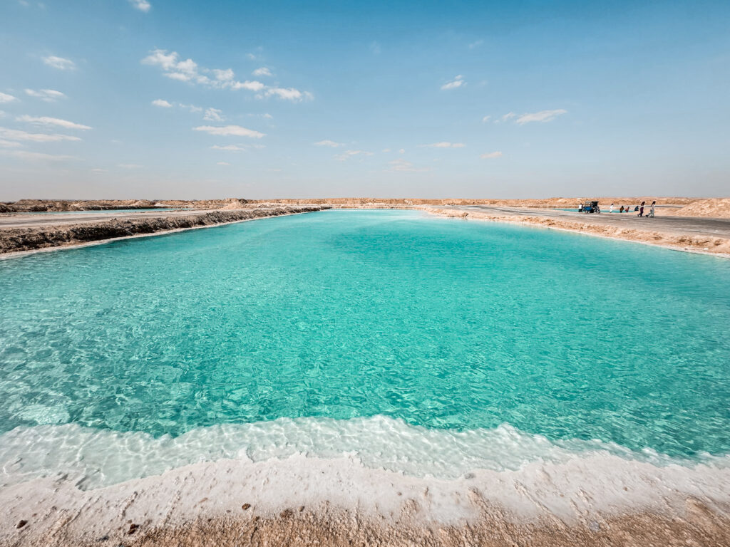 shimmering turquoise salt lakes in siwa oasis