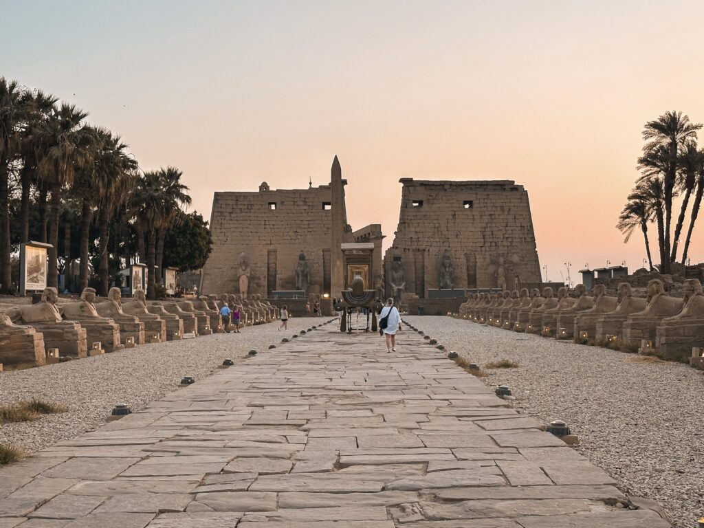 Avenue of the Sphinxes with Luxor Temple in the background
