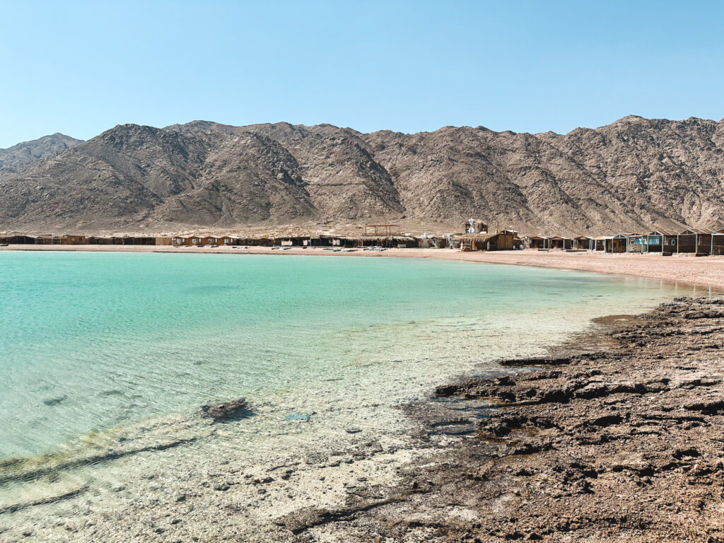 cabins on the shore of the Blue Lagoon in sinai peninsula
