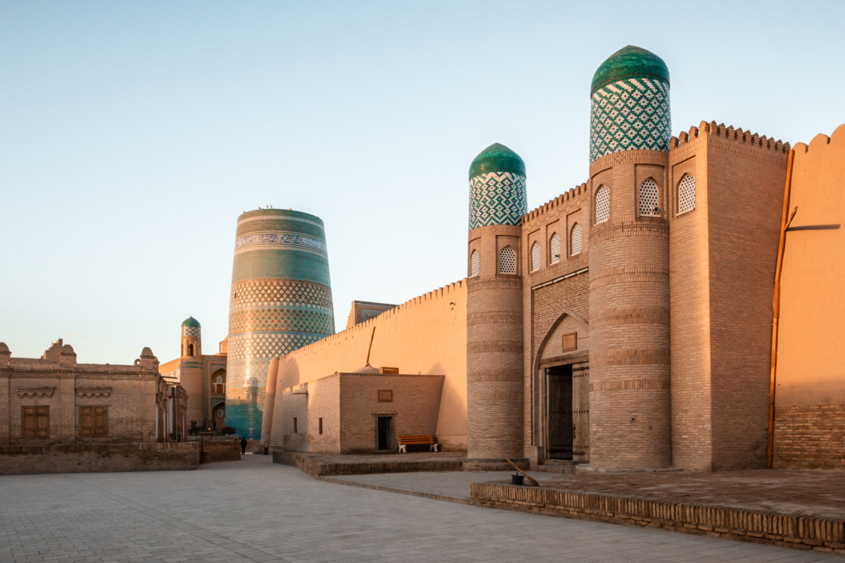 Entrance to the Kunya Ark Fortress and Kalta Minor Minaret, Khiva Uzbekistan