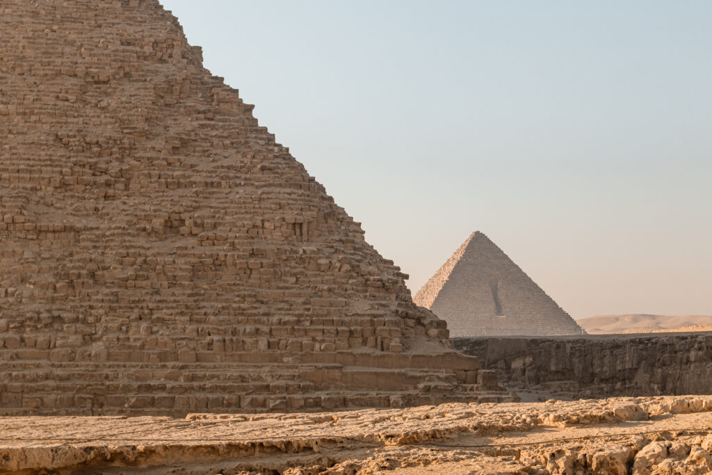 Views from the Pyramid of Khafre with the Pyramid of Menkaure in the distance