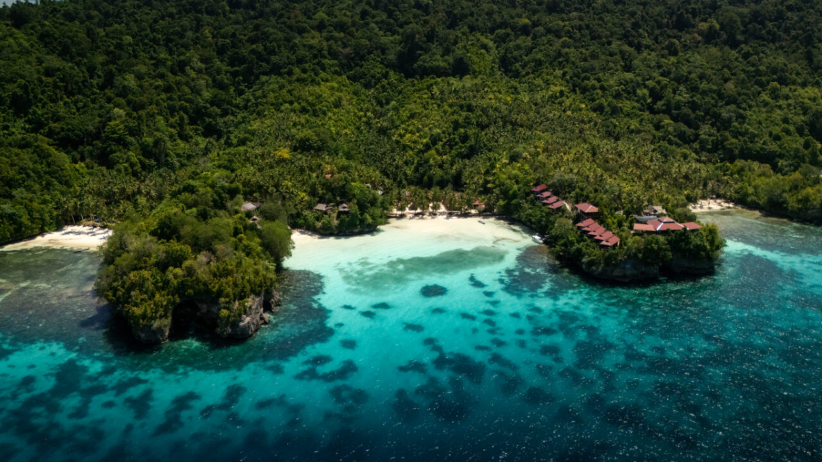 Aerial view of sera beach in Malenge, Togean Islands, Indonesia