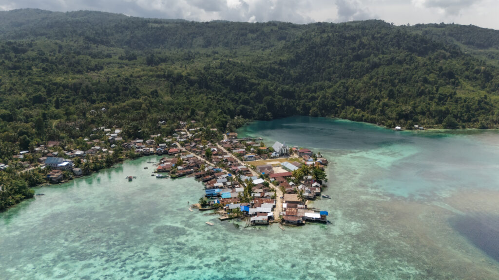 Aerial view of Paisu Pok village, Peleng, Indonesia