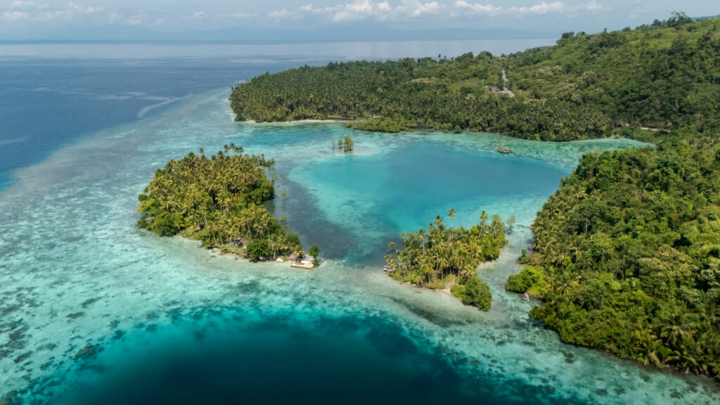 Aerial view of Kawalu Bay, Peleng, Indonesia