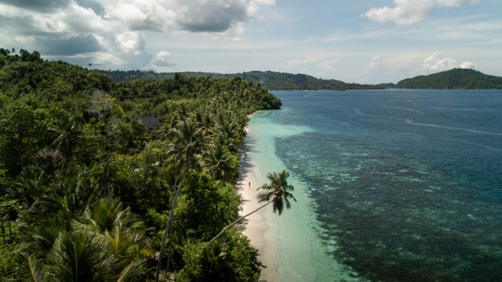 Aerial view of Numirah Beach, Banggai Laut Indonesia