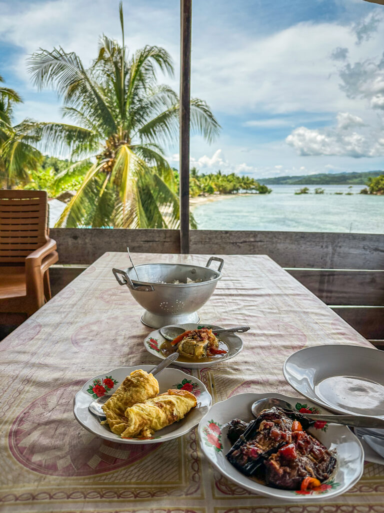 Local Homemade Indonesian food by the beach, Banggai Laut Indonesia