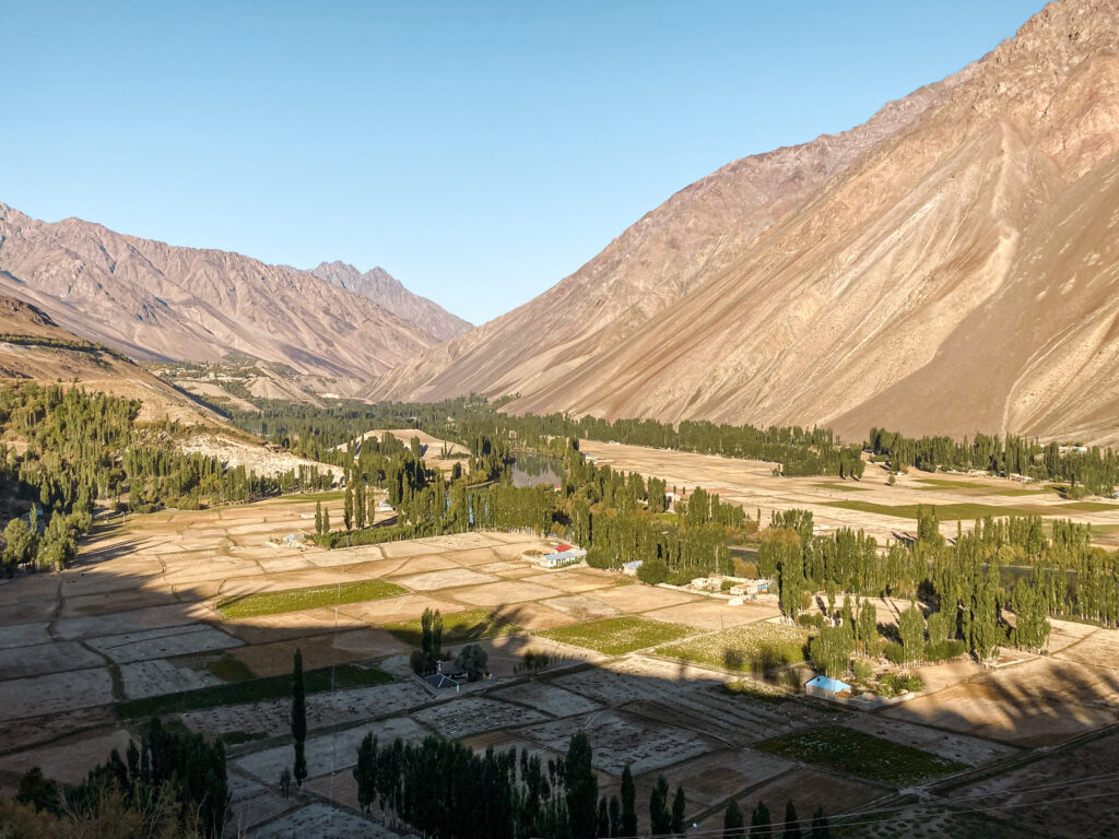 Phander Valley village surrounded by poplar trees and harvested fields, Gilgit-Baltistan, Pakistan