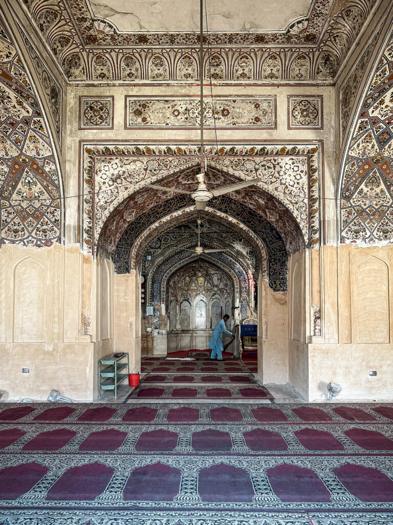 Interior of the centuries old Mahabat Khan Mosque in the old city Peshawar, Pakistan