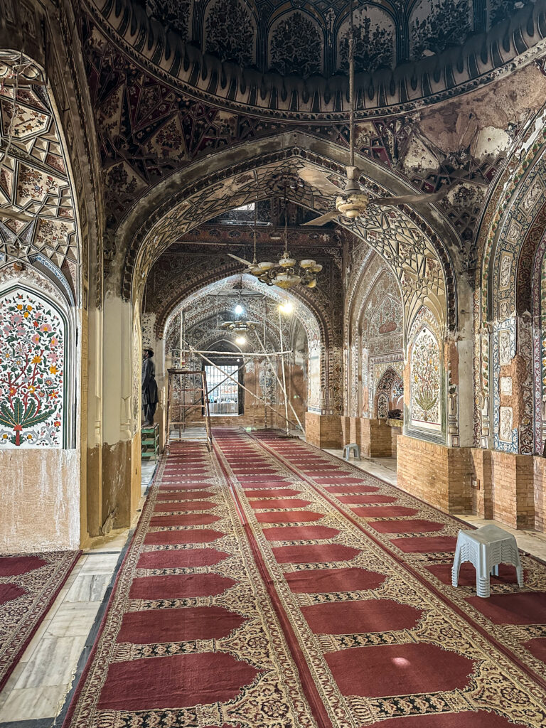 Interior of the centuries old Mahabat Khan Mosque in the old city Peshawar, Pakistan