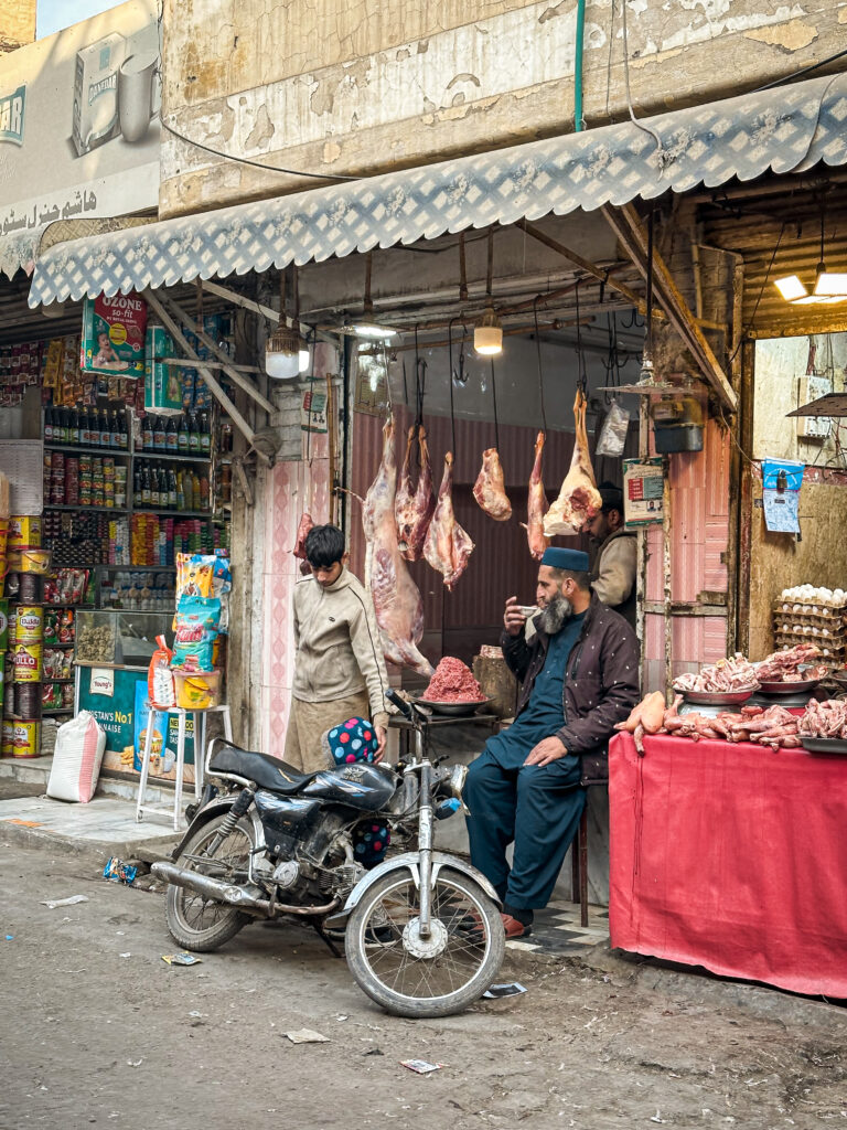 Lamb Butcher shop on the food streets of Namak Mandi, Peshawar, Pakistan