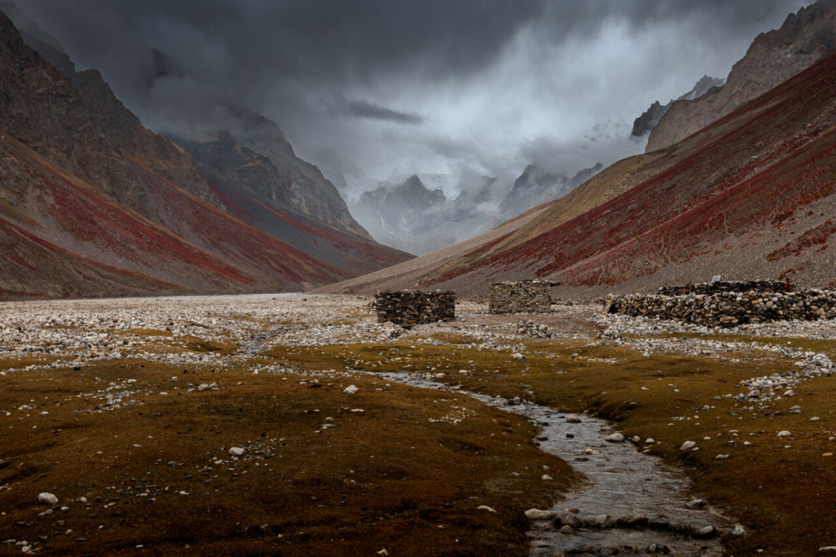 Ruins of old shepherd huts in the remote Thallay Valley, Gilgit-Baltistan, Pakistan
