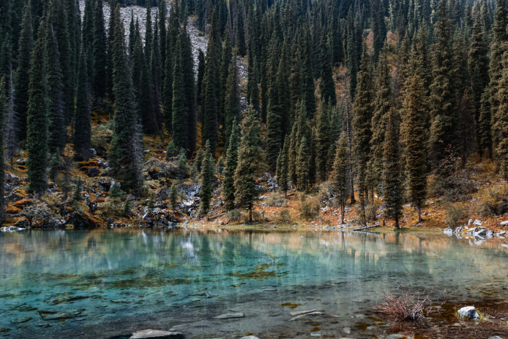 blue pond in Karakol valley, Kyrgyzstan