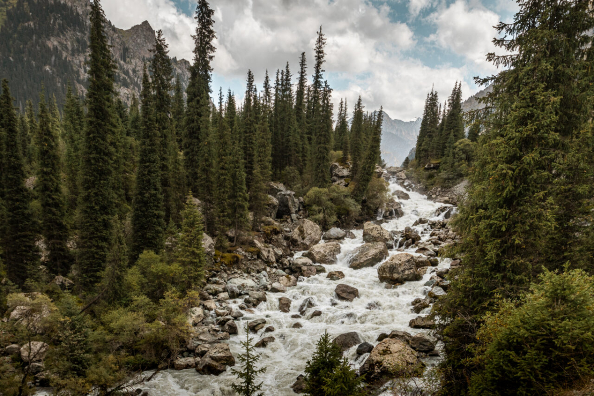 gushing river going through Karakol valley, Kyrgyzstan