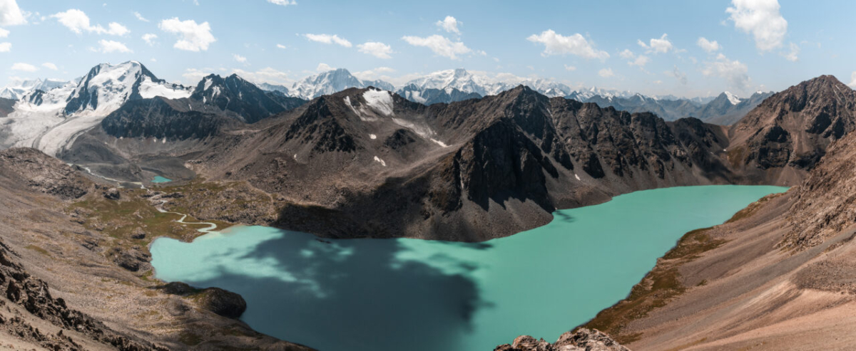 panoramic view of ala-kul lake and mountains, Kyrgyzstan