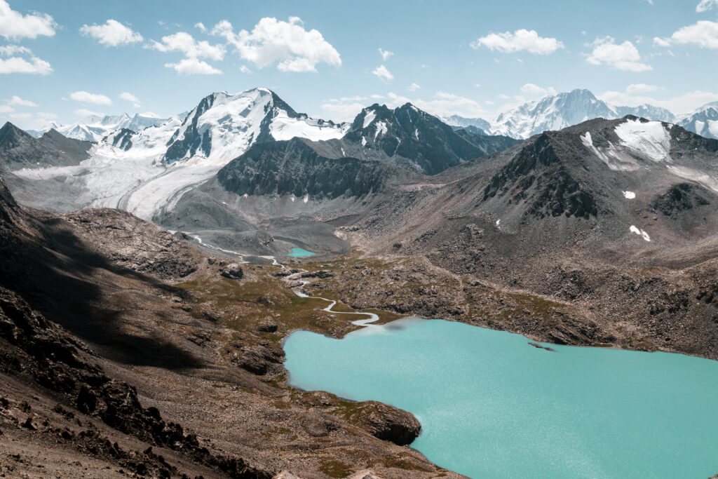 panoramic view of ala-kul lake and mountains, Kyrgyzstan