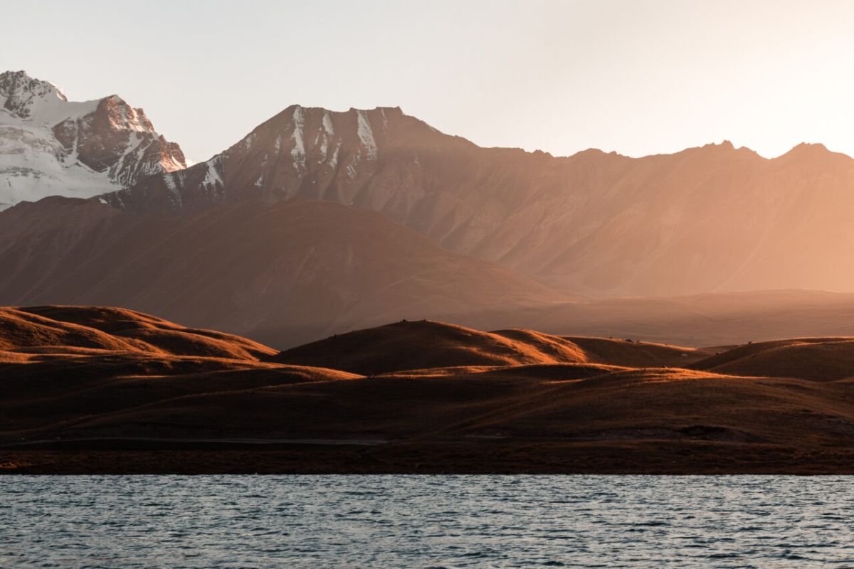 Sunset Tulpar-Kul, Pamir mountains, Kyrgyzstan