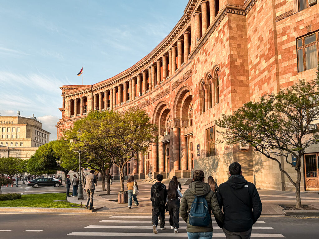 Pink volcanic stone in Republic Square what to do in Yerevan, things to do in Armenia