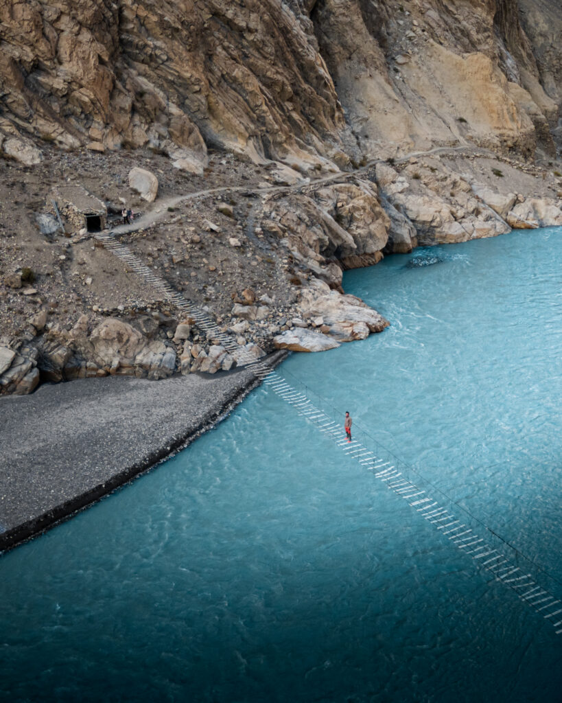 aerial view of passu bridge, where to go in Hunza, backpacking Northern Pakistan