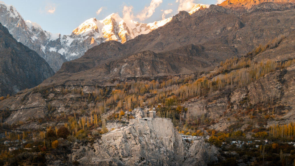 aerial view of Altit Fort at sunset, where to go in Hunza, backpacking Northern Pakistan