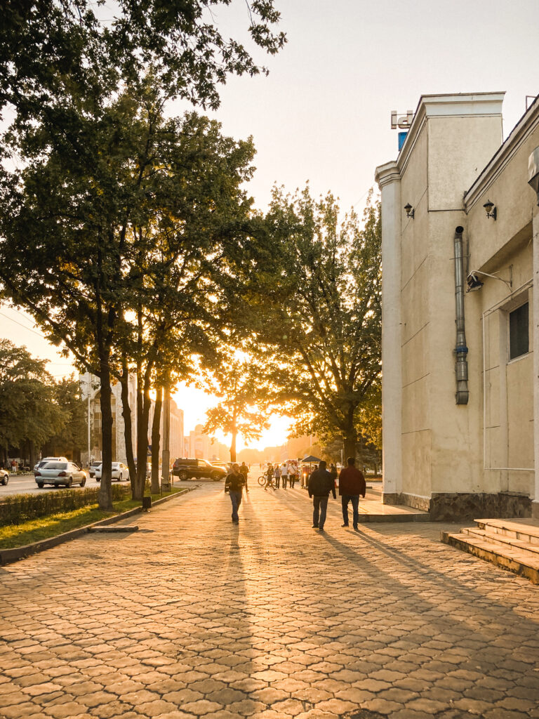 streets at sunset in Bishkek travel guide, Kyrgyzstan