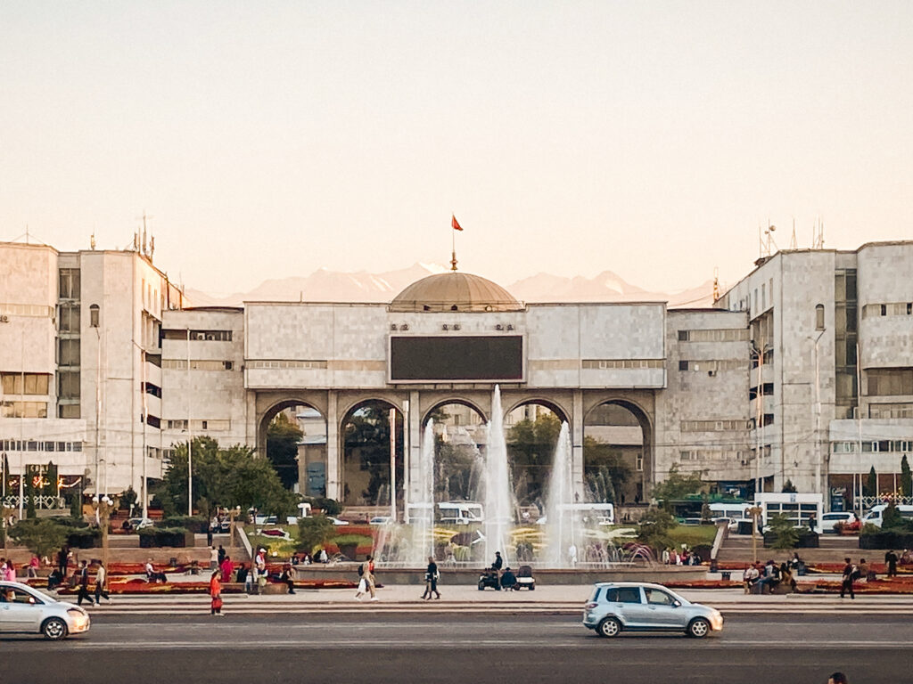 Ala-Too Square with the Ala-Too mountain range in the background Bishkek city centre, Kyrgyzstan