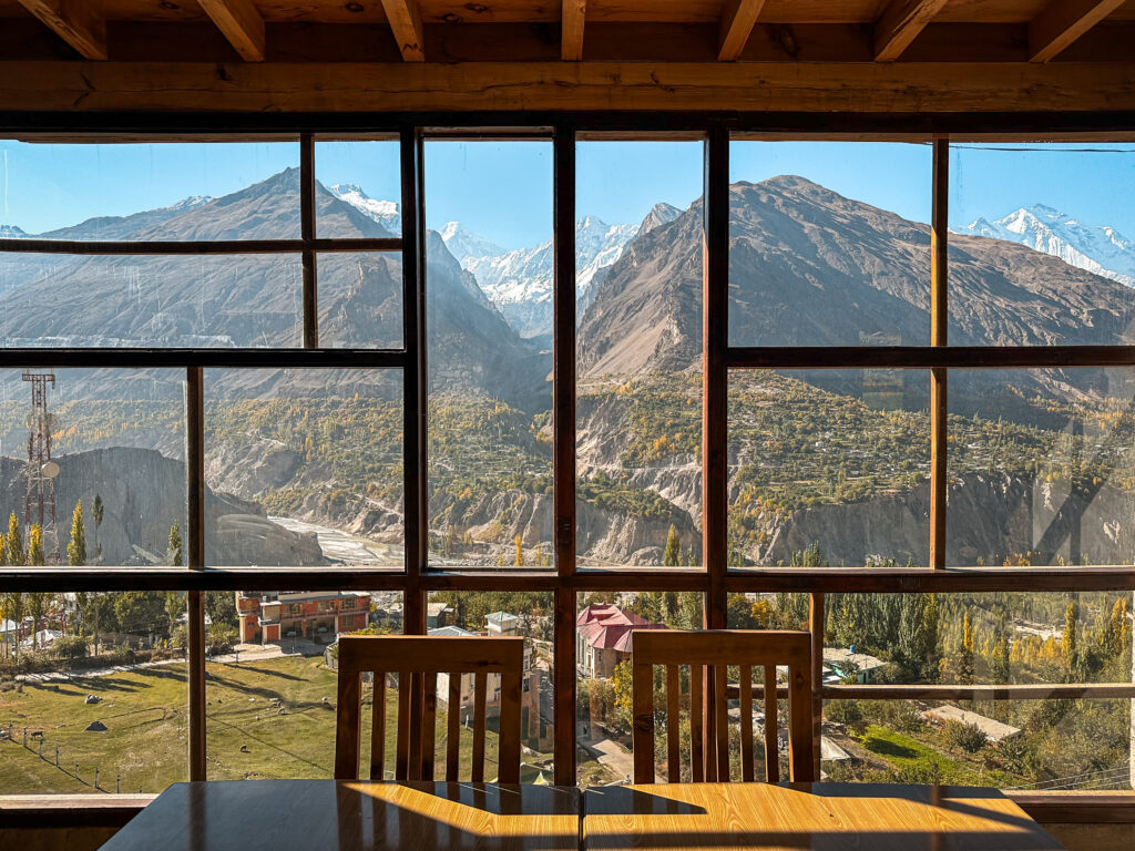Views of Rakaposhi and Diran from Old Hunza Inn, where to stay in Hunza, Northern Pakistan