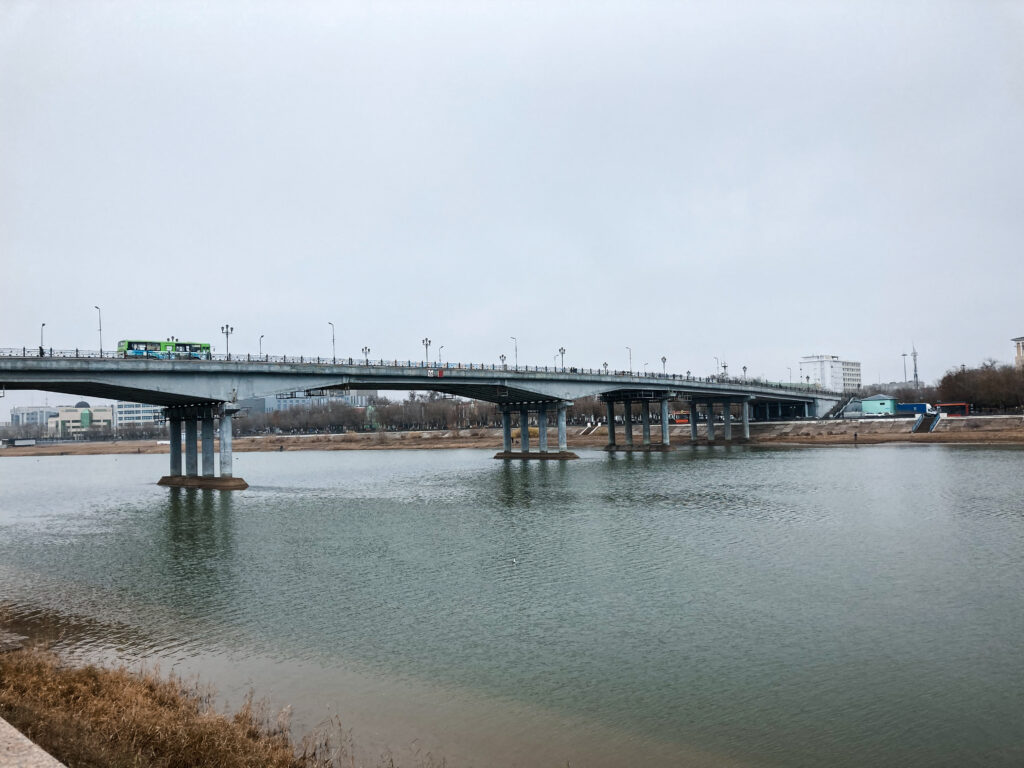 Ural River between Europe and Asia in Atyrau