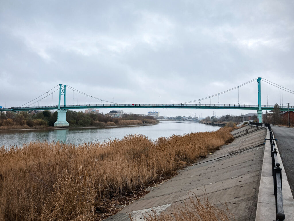 Ural River between Europe and Asia in Atyrau